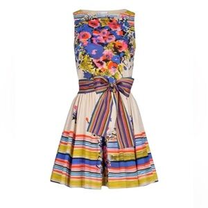 Red Valentino- Multicolored Stripe and Floral Sleeveless Mini Cocktail Dress